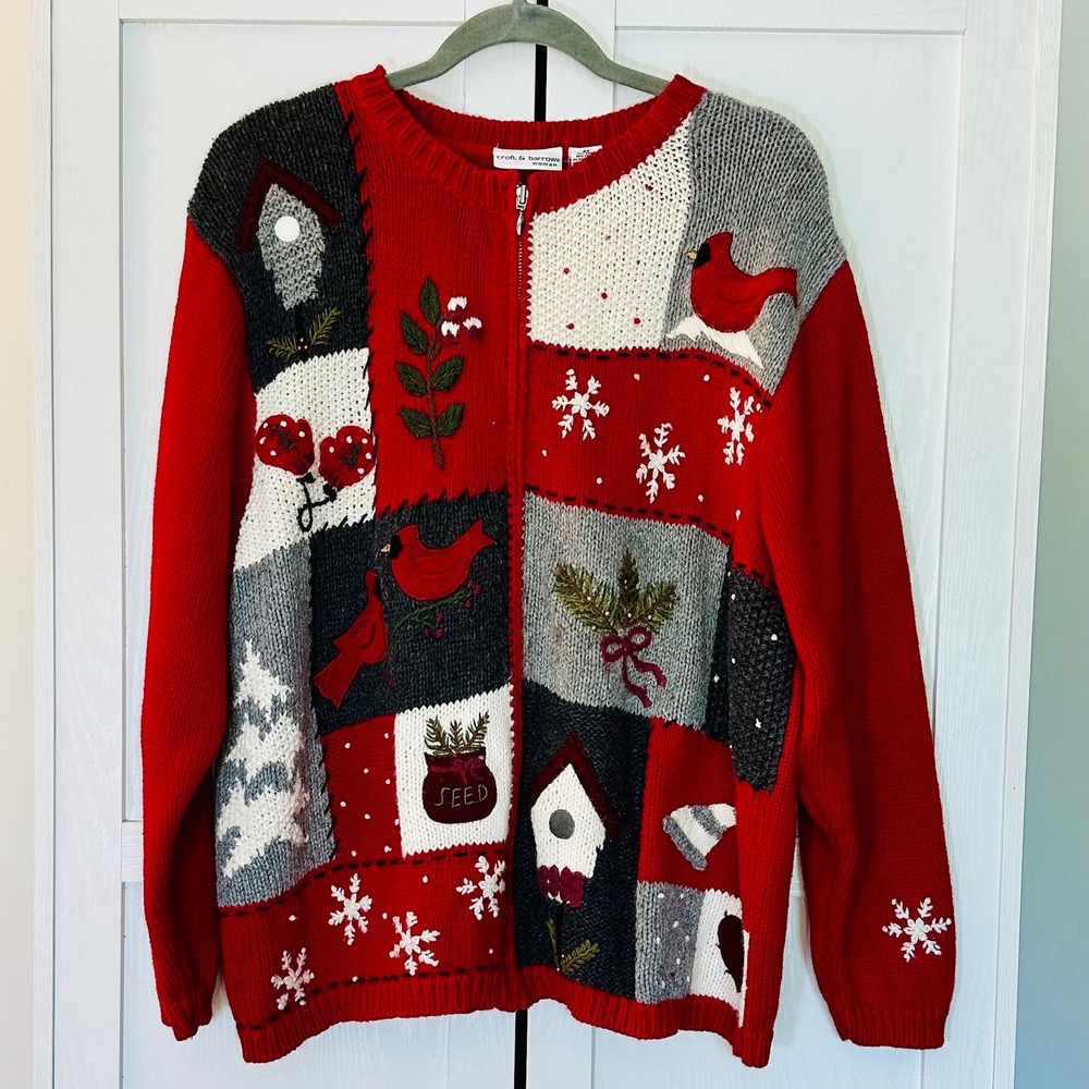 Vintage‎ 90s Winter Christmas Cardinal Holiday Cardigan Sweater Womens Size 2X - Picture 2 of 6